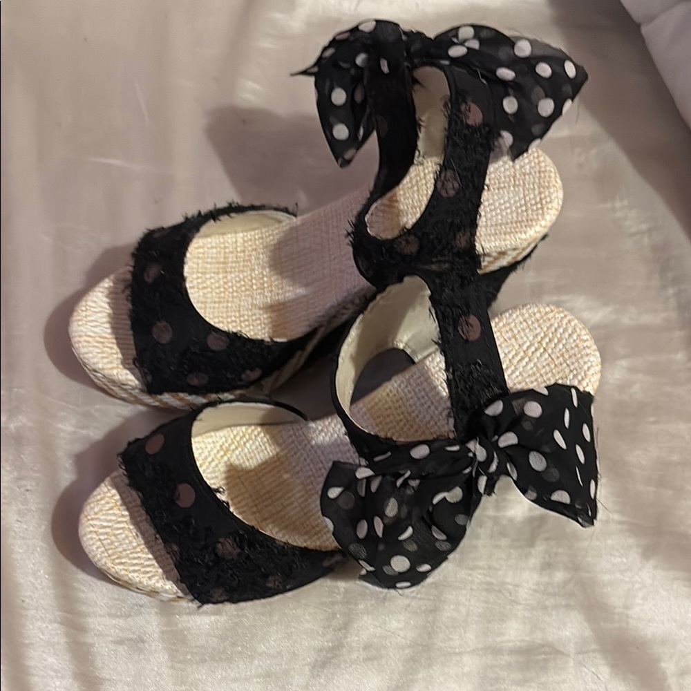 Black and White Polka Dot Wedge Sandals